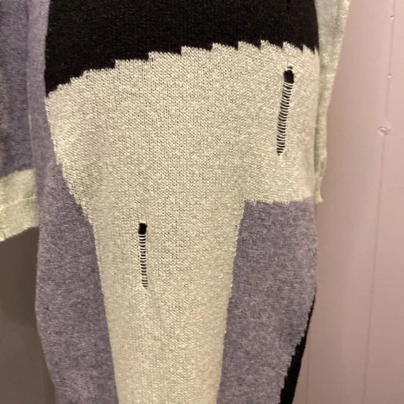 Kollyy Large Green/black/grey Colorblock Knit Distressed Slit Maxi Dress - Picture 6 of 13